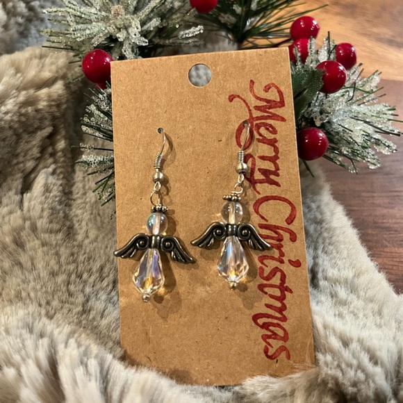 Y2K • AB Crystal Angel Earrings • Sterling Silver Hooks - Picture 3 of 3